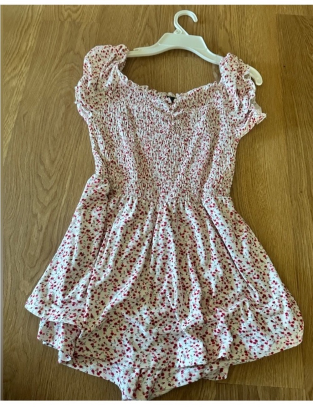 Rue 21 White Floral Smocked
Romper with Pink Red Dress built in shorts Summer